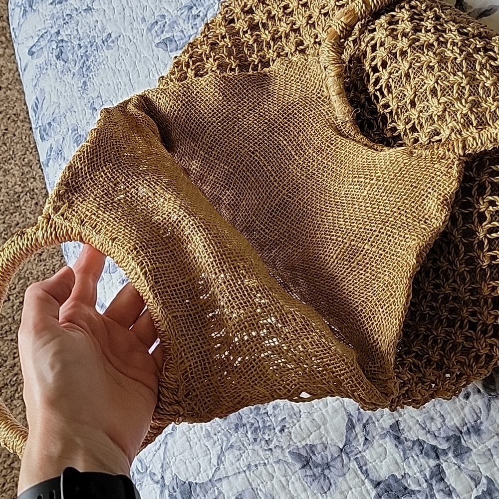 Boho Woven Straw Tote Bag Rattan Beach Handbag Tan OS - Picture 13 of 15